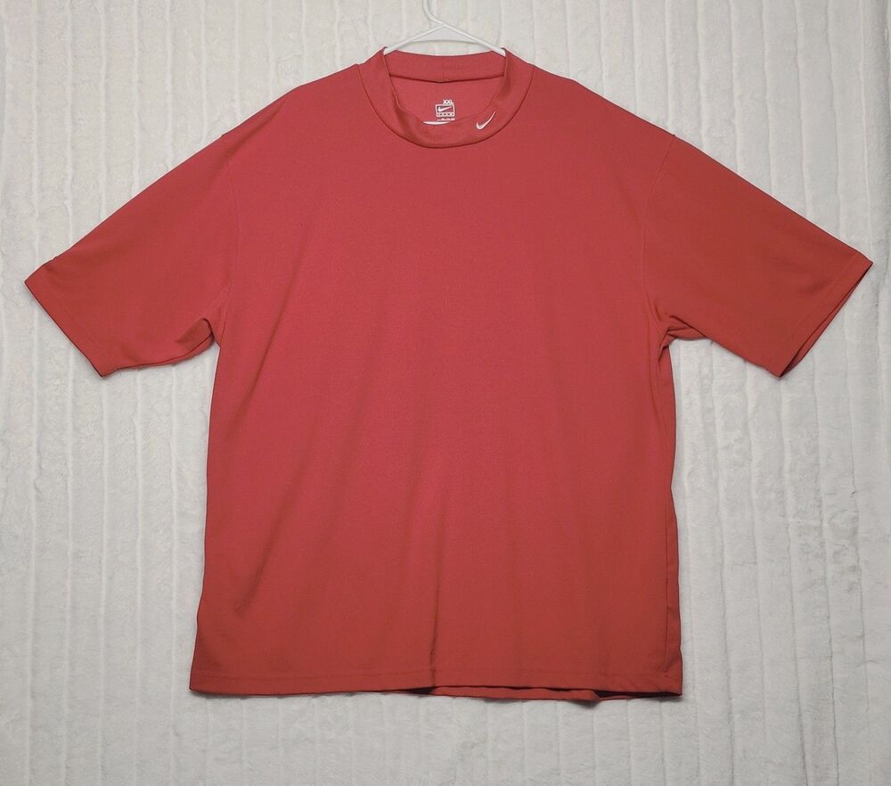 Nike Team Red Mock Neck Short Sleeve Shirt XXL Performance Work Uniform C Reds